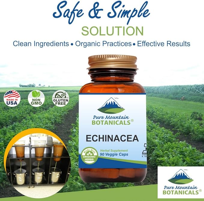 Pure Mountain Botanicals Echinacea Capsules Supplement 420mg Organic