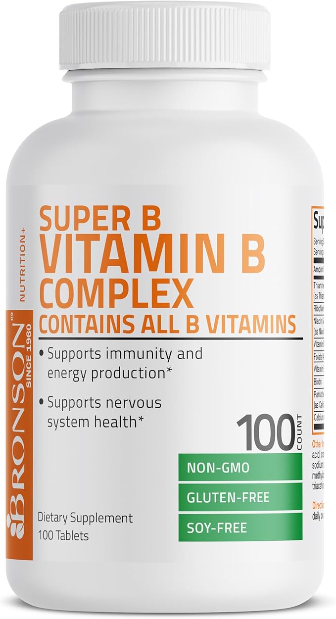 Bronson Vitamin B Complex (Vitamin B1, B2, B3, B3, B6, B6, B9 B9 - B12), 100 100 Tablets
