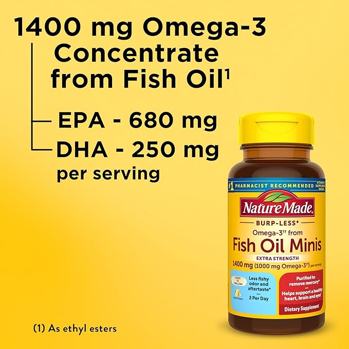 Nature Made Extra Strength Burp Less 3 Fish 1400 mg 3 Supplement, 60 Softgels, 30 Day