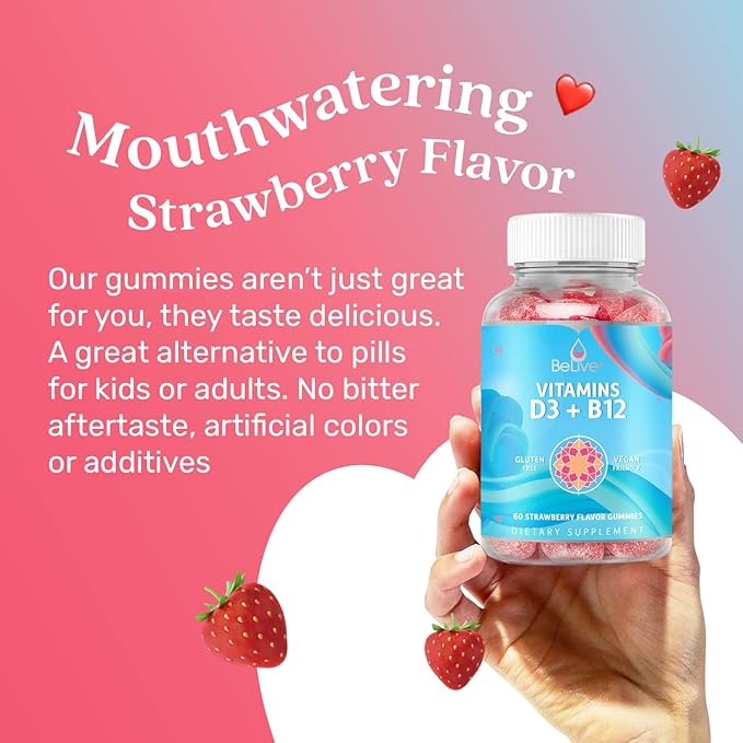 BeLive Vitamin D3 Gummies with B12 Vitamins B12 & D3, Provides 2-Pack