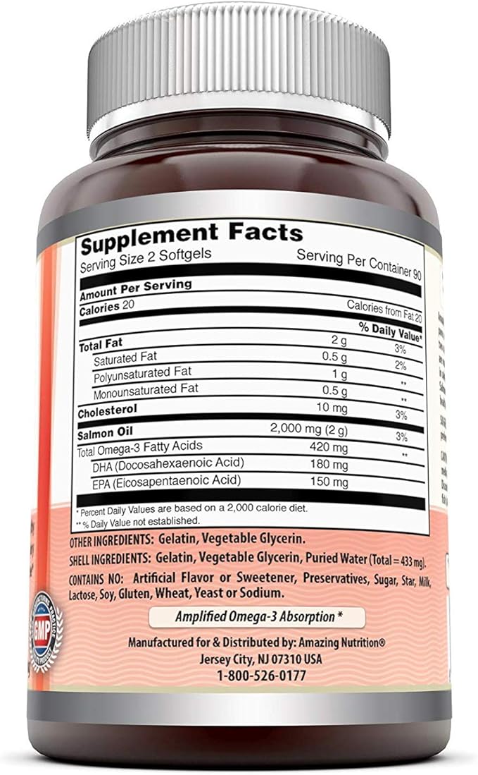 Amazing Omega Wild Alaskan Salmon Oil 2000mg Per Serving Softgels Supplement (180 | 2 Pack)