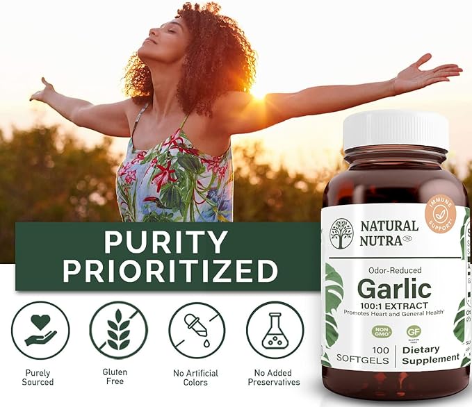 Natural Nutra Odorless Garlic Oil Supplement, 500mg, 100 100 Softgels