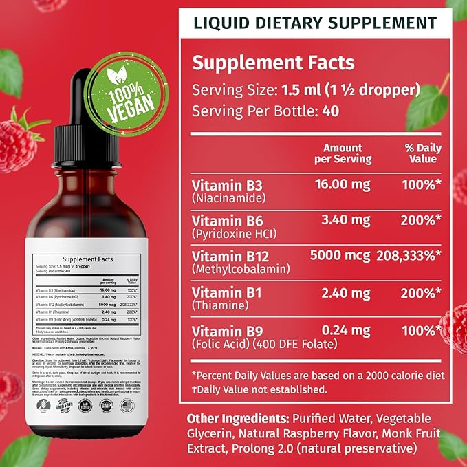 (2 Pack) Vitamin B12 Liquid Drops, B12 Sublingual 5000 mcg B6, Liquid B12 Methylcobalamin 27,200 mcg 80 Servings