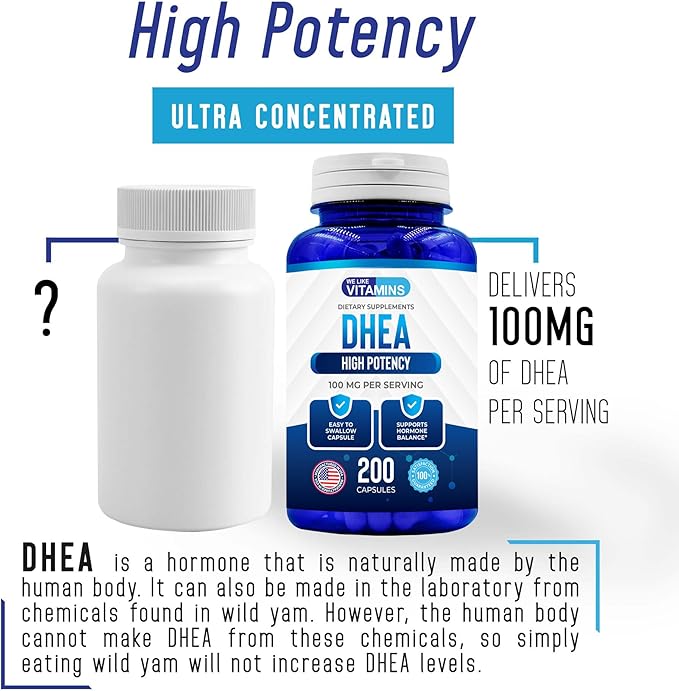 We Like Vitamins DHEA 100mg 200 Capsules 200 Day
