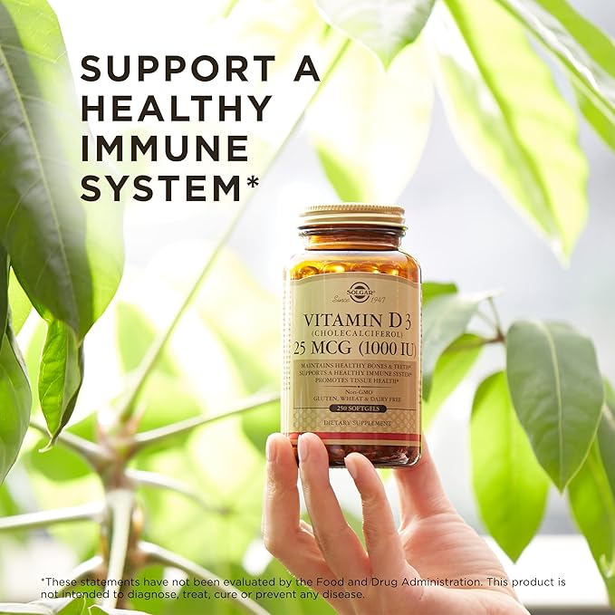 Solgar Vitamin D3 (Cholecalciferol) 25 MCG (1000 IU), 250 Softgels 250 Servings