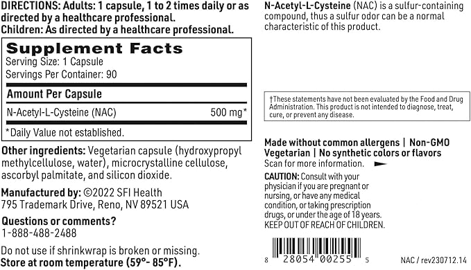 Klaire Labs N-Acetyl-L-Cysteine 500mg (90 Capsules)
