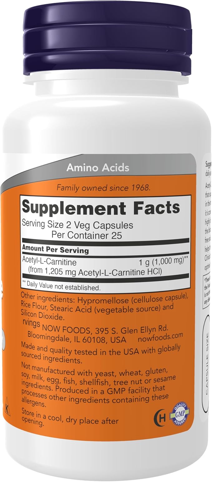 NOW Supplements, Acetyl-L Carnitine 500 mg, 50 Veg