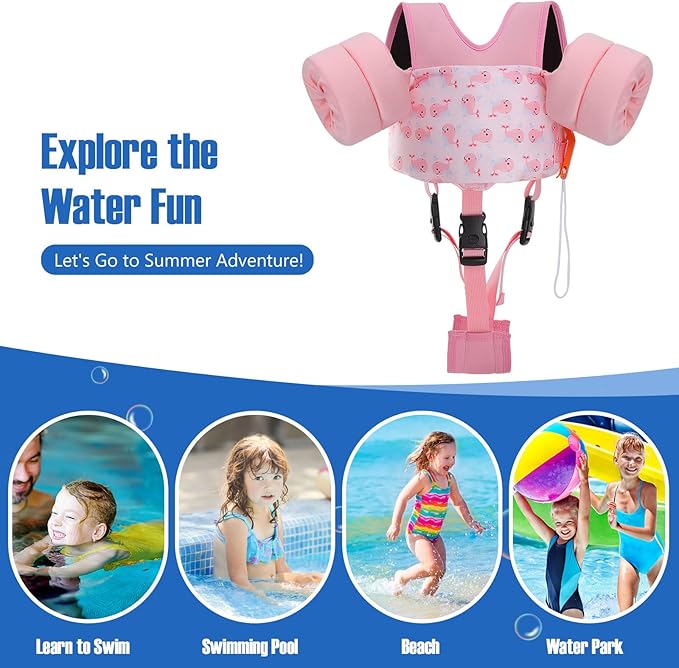 Moko Toddler Swim Vest for Kids, 20-50 lbs/22-66 lbs Clearance Swim Arm Band Cartoon Swimming Wings Pool Float Vests Sleeves Shoulder Straps Arm Floaties for Children Learn to Swim