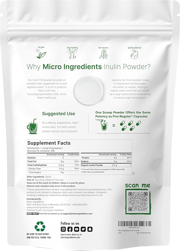 Organic Inulin FOS Powder (Jerusalem Artichoke), 2.2 Pounds (35 Ounce),