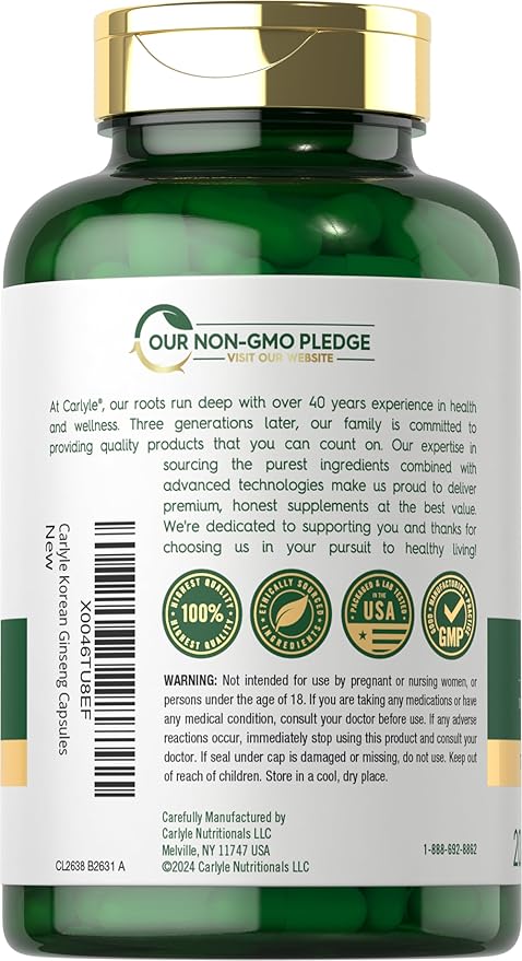 Carlyle Korean Ginseng Extract Capsules 2000 mg 200 Capsules