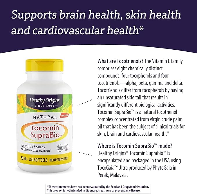 Healthy Origins Tocomin SupraBio (Tocotrienols), 50 mg 150 Softgels
