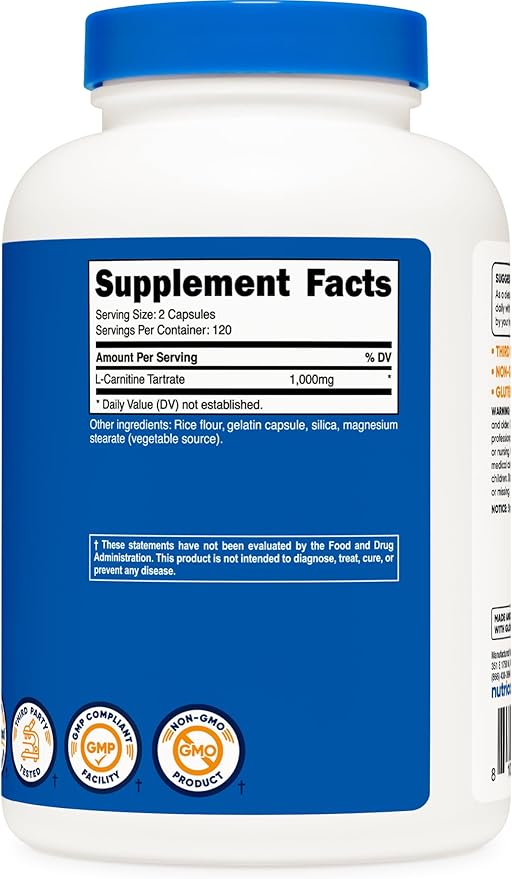 Nutricost L-Carnitine Tartrate 1,000mg, 240 Capsules - 500mg Per Capsule, 120 Servings