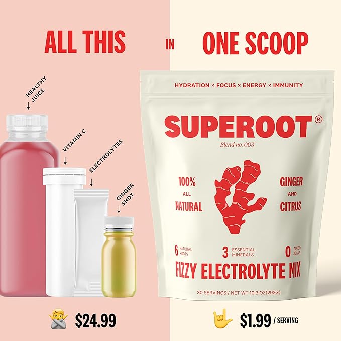 SUPEROOT® - 100% Natural Electrolytes (Fizzy) 6 Roots, 3 Minerals, 0 Added 30 Servings
