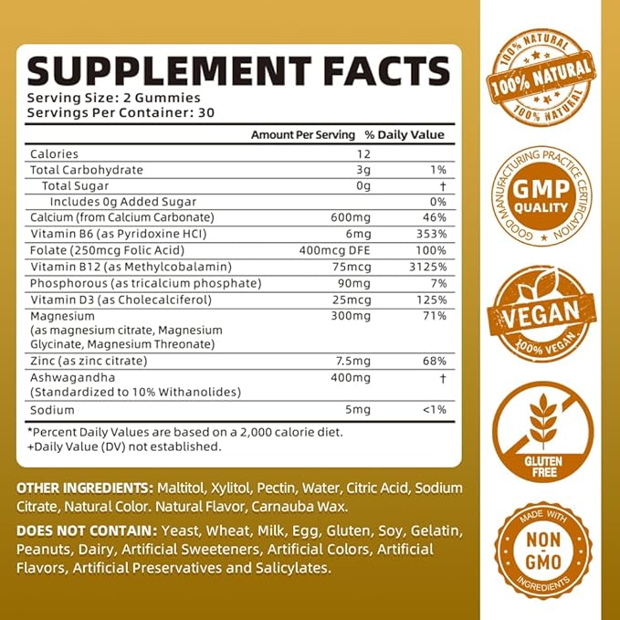 Calcium Magnesium Zinc Gummies for Women, 600 mg 60 Gummies
