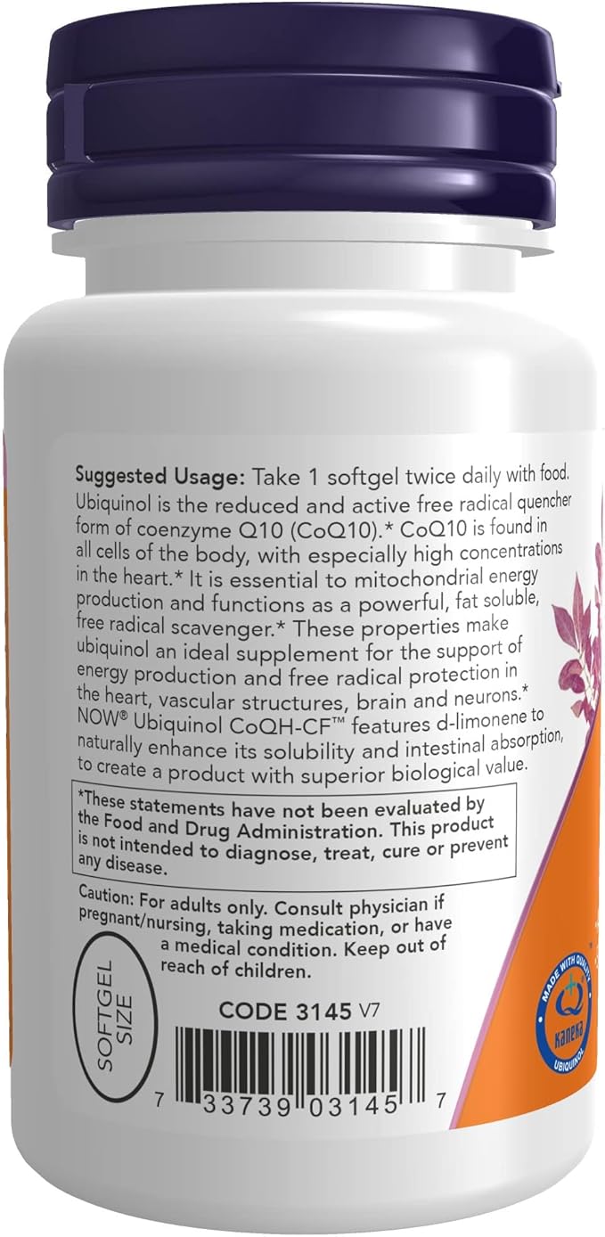 NOW Supplements, Ubiquinol CoQH-CF™ (the Active CoQ10 - 50 mg 60 Softgels