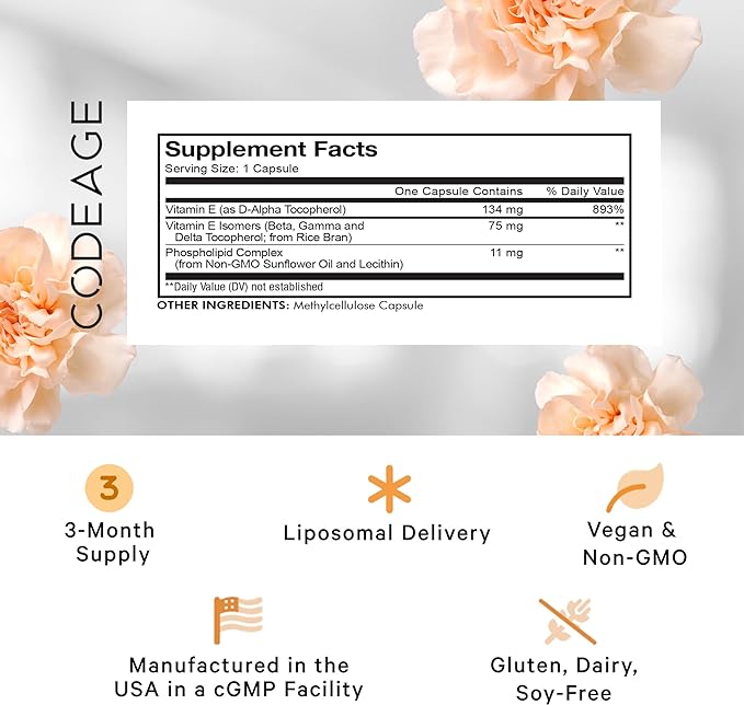 Codeage Liposomal Vitamin E Supplement, All 3-Month Supply, 90 Capsules