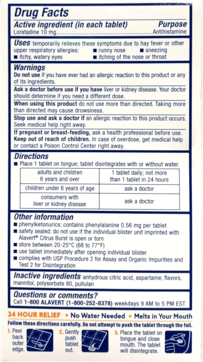 Alavert 24 Hour Orally Disintegrating Tablets 60 Tablets