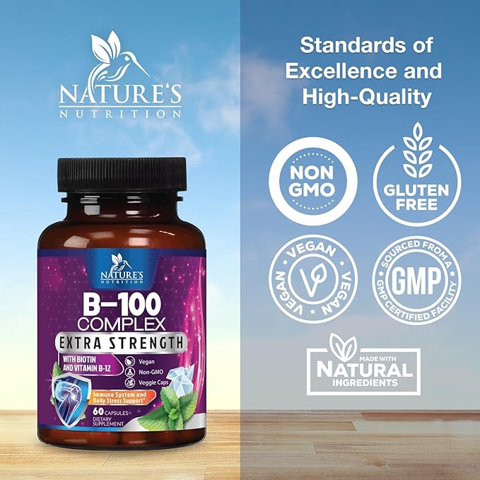 B Complex Vitamins with Vitamin B1 B2 B3 B3 B6 B6 B12 B12 B100 B100 C 60 Vegan