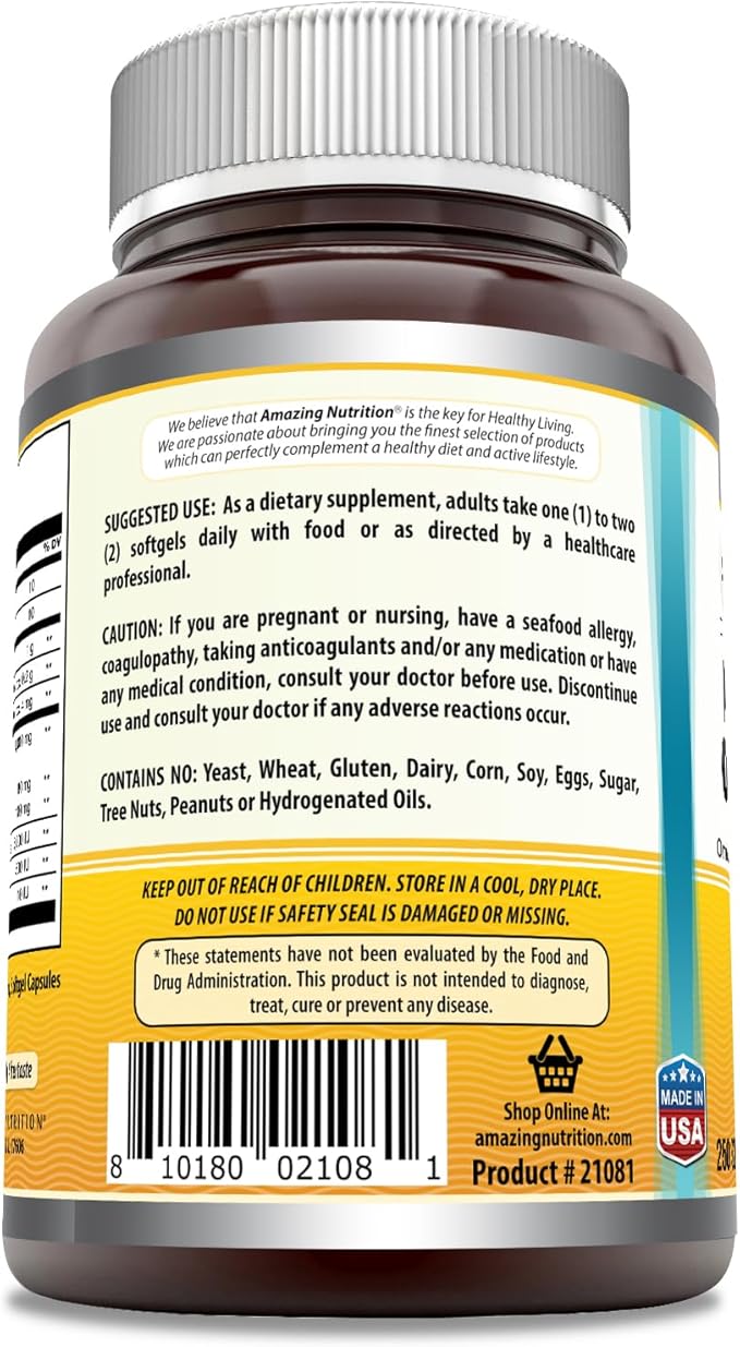 Amazing Omega Norwegian Cod Liver Oil 1000 Mg Omega-3, EPA, 250 Count)