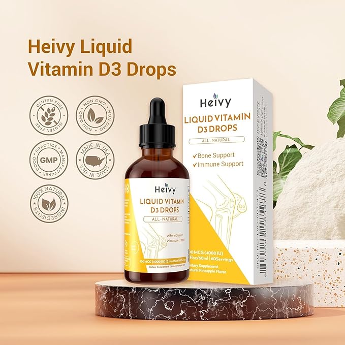Liquid Vitamin D Drops, Pineapple Flavour Vitamin D3 100 mcg (4000 IU) Per Serving, Bone & Immune Support, Vegan, Gluten-Free, Non-GMO, 2 Fl Oz/60ml (Pack of 2)