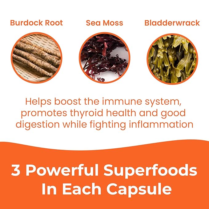 INFINITE AGE: 1250mg Sea Moss Advanced Superfood - High-Potency, Vegan, Made in The USA - Irish Sea Moss, Bladderwrack, Burdock Root - Overall Health, Immunity Support, 60 Sea Moss Capsules