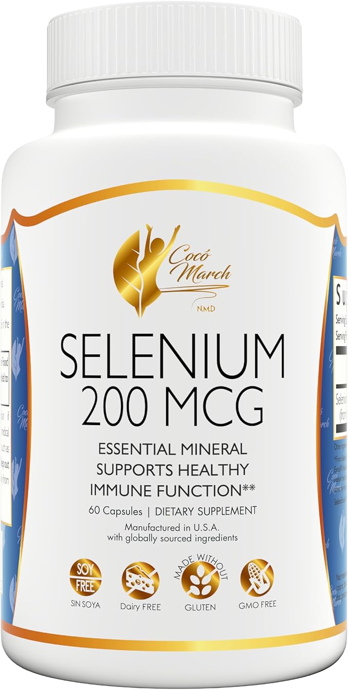 Coco March Selenium - Essential Mineral for Thyroid Health -200 mcg- 3 Month Supply -Gluten Free, Soy Free, Dairy Free, GMO Free, Vegan - 90 Capsules