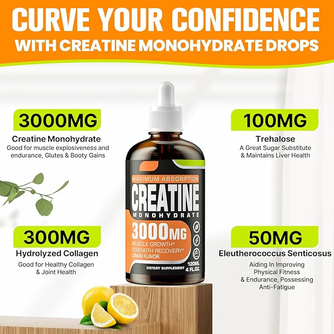 Creatine Monohydrate 3000mg, Creatine for Muscle Mass, Strength, Endurance - Creatine for Women and Men with Hydrolyzed Collagen & Trehalose, 8 Packs(Lemon Flavor)