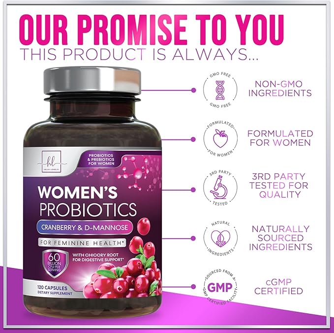 Probiotics for Women 60 Billion CFU, 16 Strains for pH Balance, Vaginal & Digestive Support, Womens Probiotic and Prebiotic + Cranberry for Gut, Urinary & Immune Support, Shelf Stable - 120 Capsules