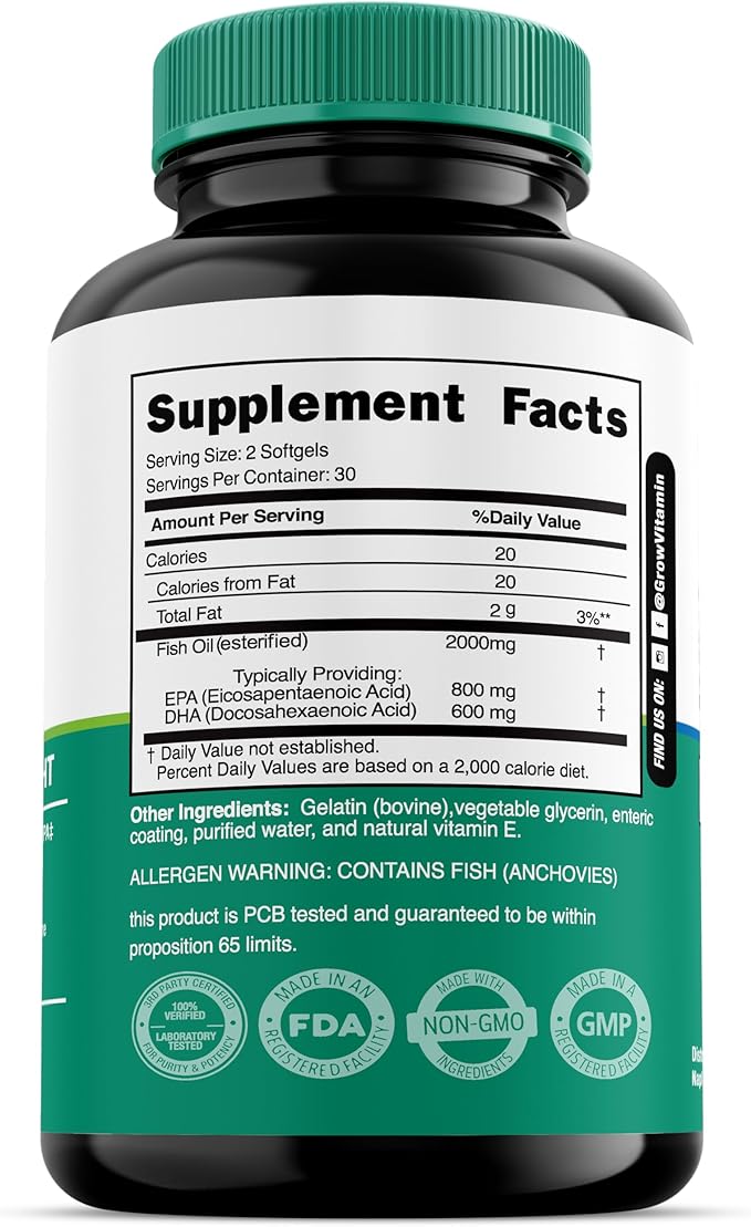 grow vitamin OmegaVita Fish Oil : 800 mg 600 mg 3 Supplement 2000 mg 30 Day