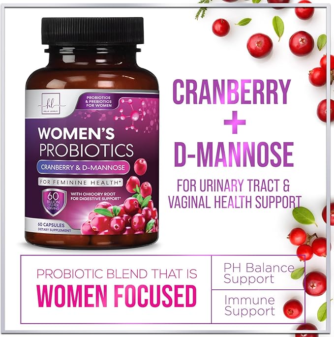 Probiotics for Women 60 Billion CFU, 16 Strains for pH Balance, Vaginal & Digestive Support, Womens Probiotic and Prebiotic + Cranberry for Gut, Urinary & Immune Support, Shelf Stable - 60 Capsules