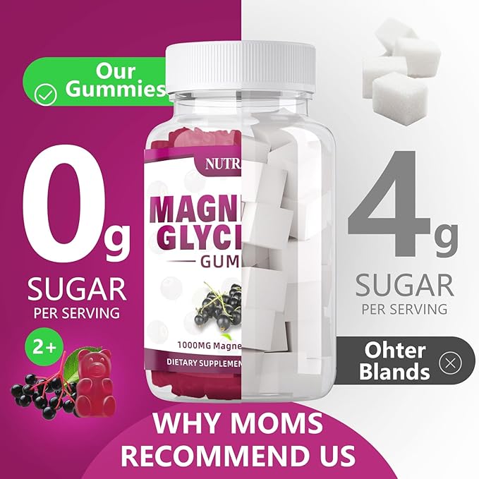 Magnesium Glycinate Gummies 1000mg with Magnesium B6, CoQ10, CoQ10, Calcium,Supports 90 Elderberry