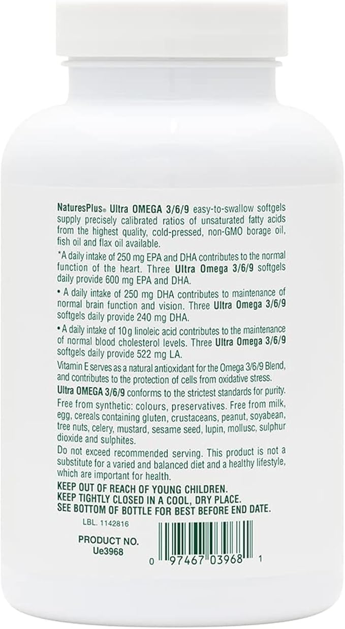 Natures Plus Ultra Omega 3 6 9-1200 mg, 90 Softgels 90 Servings