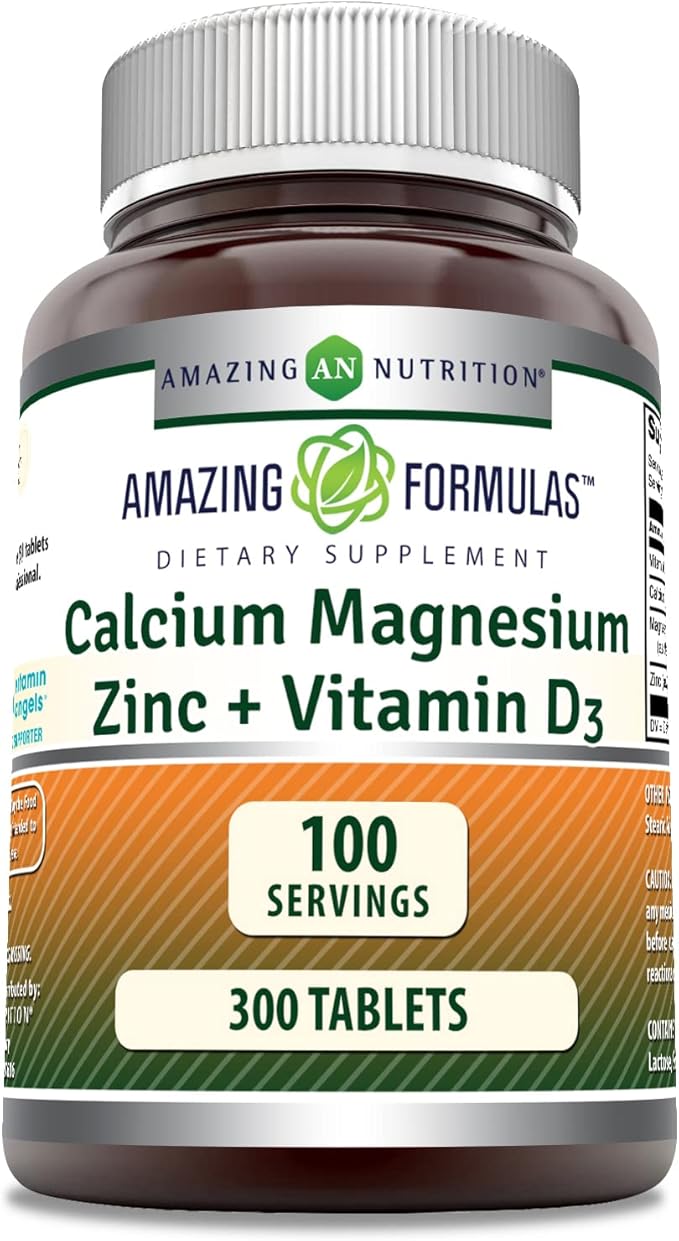Amazing Formulas Calcium Magnesium Zinc D3 300 Tablets 1000mg - 400mg - 25mg Plus D3 600 600 IU 3 Tablets)