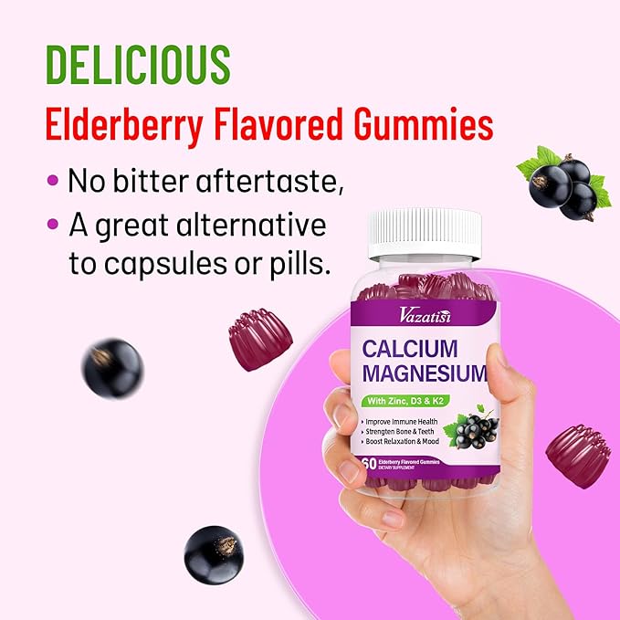 Calcium Magnesium Zinc Gummies with Vitamin D3 & K2, High 60 Gummies…
