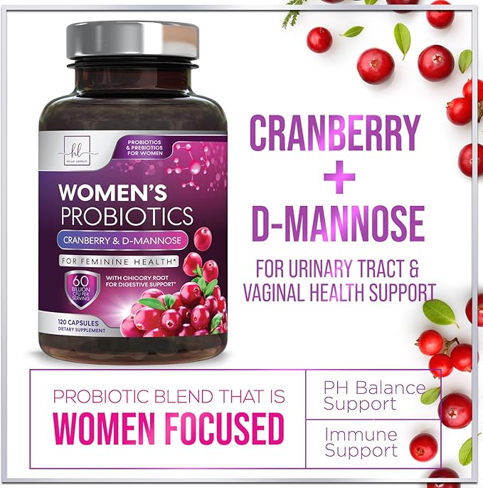 Probiotics for Women 60 Billion CFU, 16 Strains for pH Balance, Vaginal & Digestive Support, Womens Probiotic and Prebiotic + Cranberry for Gut, Urinary & Immune Support, Shelf Stable - 120 Capsules