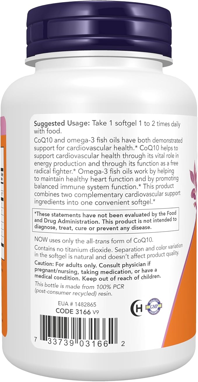 NOW Supplements, CoQ10 60 mg 3 Fish 120 Softgels