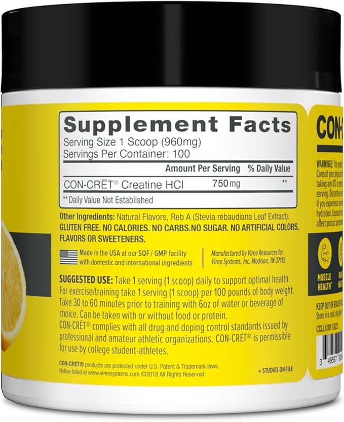 Creatine HCl Powder | Muscle, Cognitive, Cellular Energy Support | No Bloating or Cramps | USA Made & NSF Certified | Lemon Lime (100 Serving)