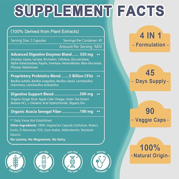 Digestive Enzymes for Women-Men for Digestion, 90 Veggie