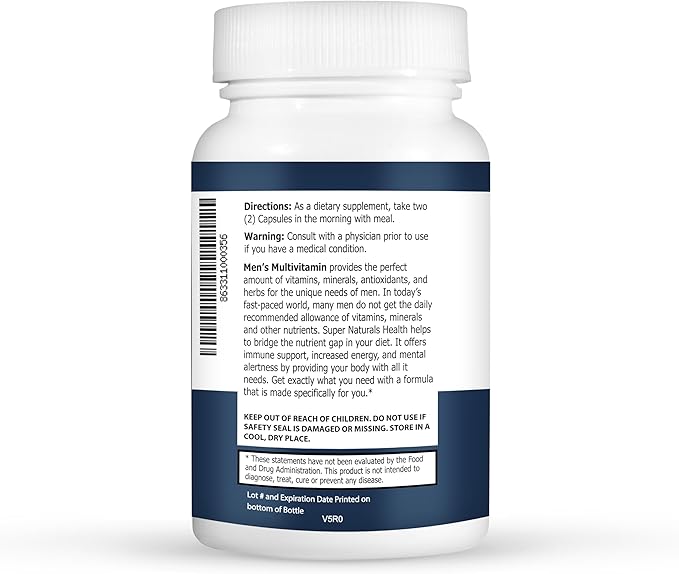 Super Naturals Men's Daily Multivitamin Energy Enhancer and Immune System Support for Men (60 Capsules, 30 Day Supply)