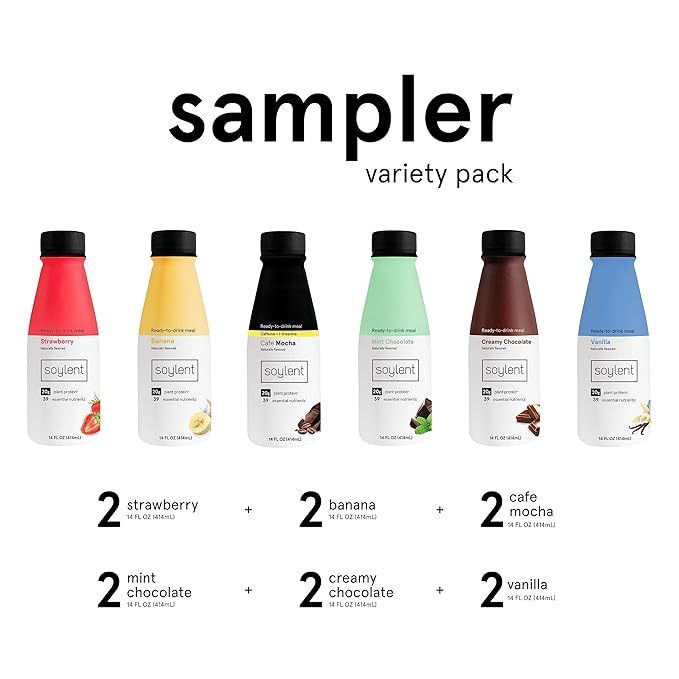 Soylent Meal Replacement Shake, Sampler Pack, 20g Complete 14oz, 12 12 Pack