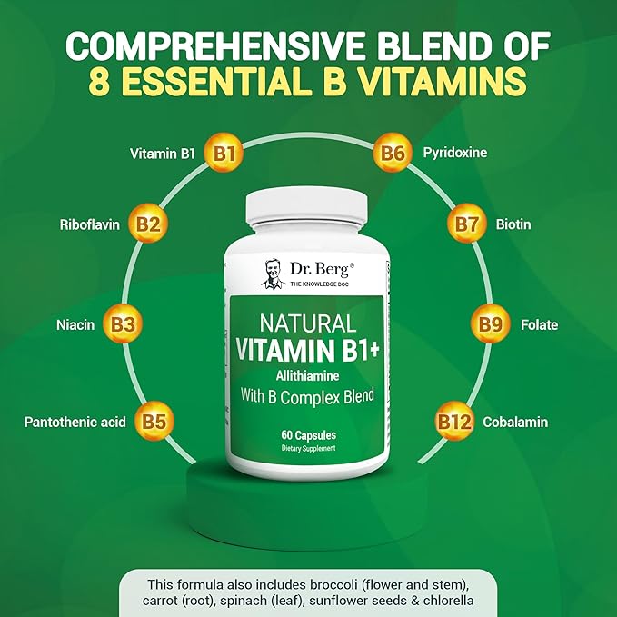 Dr. Berg Natural Vitamin B1 B6 B12 Complex B1 Supplement 8 Essential 60 Capsules