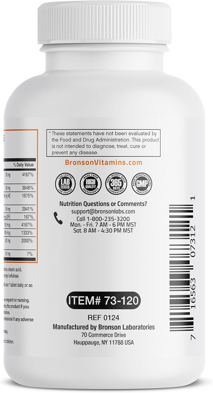 Bronson Super B Vitamin B Complex B1, B2, B2, B3, B3, B6, B6, B9 B9 - B12) Contains 120 Tablets