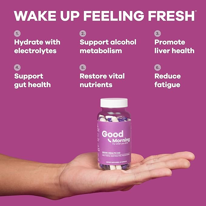 Good Morning - Drink Tonight, Thrive Tomorrow | Clinically Tested Post-Drinking Relief, Liver Support and Hydration Recovery with Electrolytes, Milk Thistle + DHM. Cheers!
