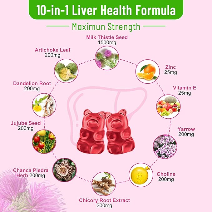 1500mg Milk Thistle Gummies, 10-in-1 Herbal