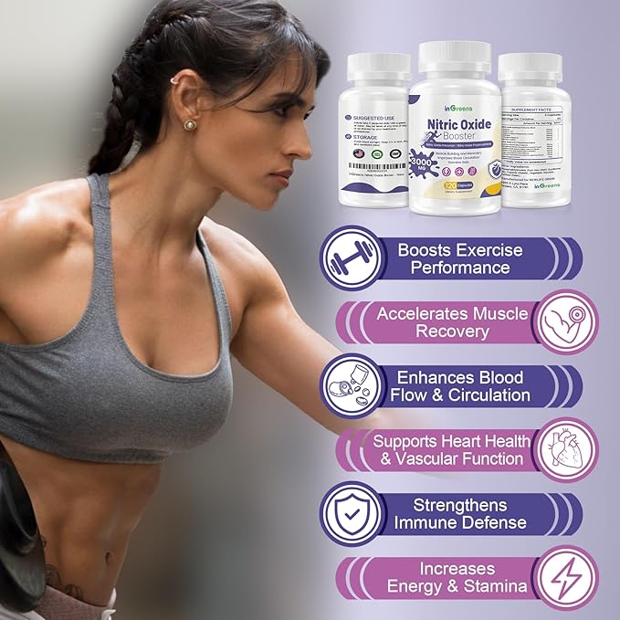 Nitric Oxide Supplements for Men & Women, 3000mg, 120 Capsules - 13-in-1 Nitric Oxide Booster for Muscle Growth, Heart Health, Energy & Circulation – Non-GMO, Gluten-Free