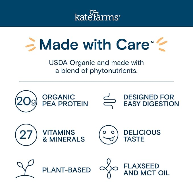 KATE FARMS Organic 1.4 High Calorie 20g Protein, 27 Vitamins 11 oz (12 Pack)