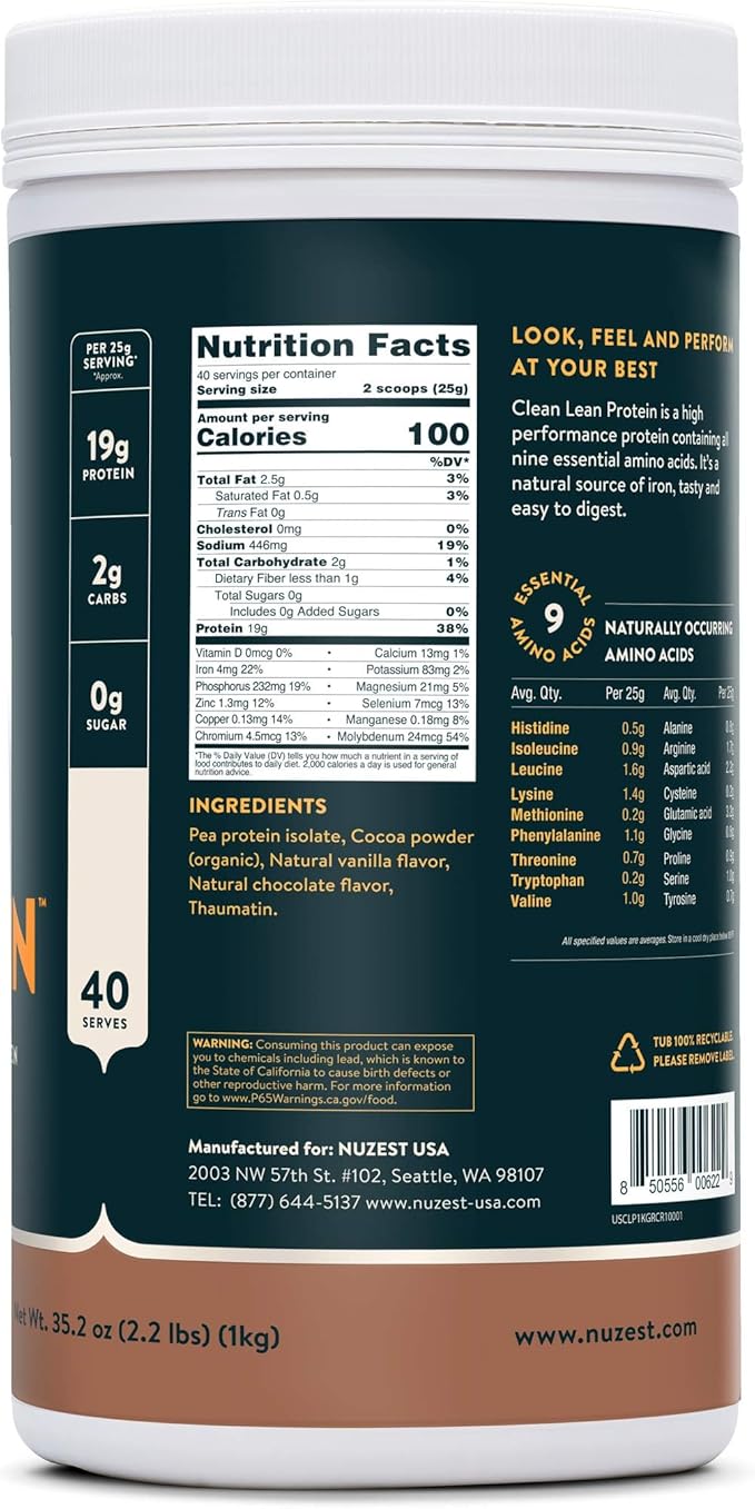 Nuzest - Pea Protein Powder - 40 Servings, 2.2 lb