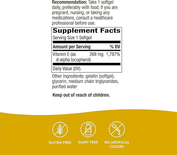 Nature’s Way Vitamin E D-Alpha Tocopherol 268 mg 100 Softgels