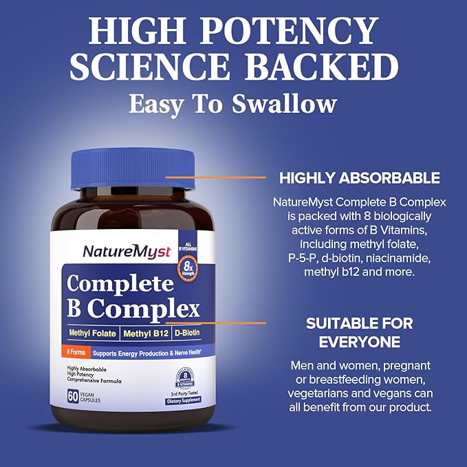 Complete B Complex, All 8 B B12, Methyl P-5-P, Highly 60 Vegan