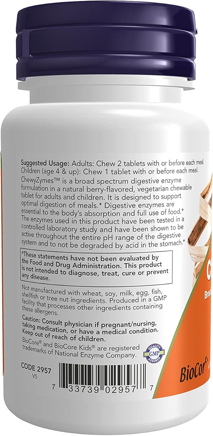 NOW Supplements, ChewyZymes, Broad Spectrum Chewable 90 Chewables 2)